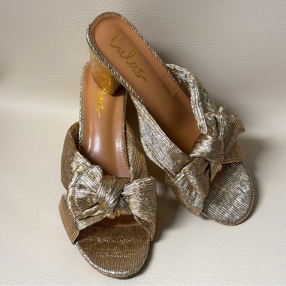 Lulus Dorothea Gold Knotted High Heel Sandals Size 11 - Picture 8 of 10